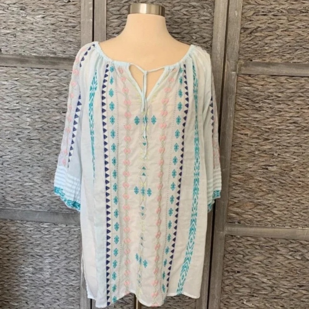 Johnny Was White Embroidery Boho Gypsy Blouse, Size S